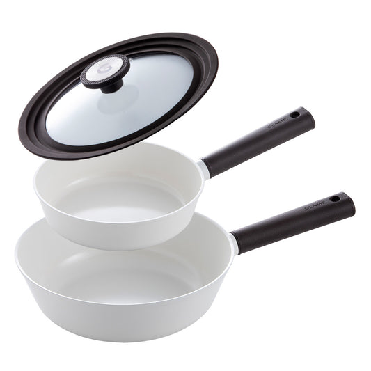 セラミックフライパン 3点セット  20cm 24cm深型 兼用フタ(22/24/26cm対応) IH&ガス火 対応 GLAMP. グランプ