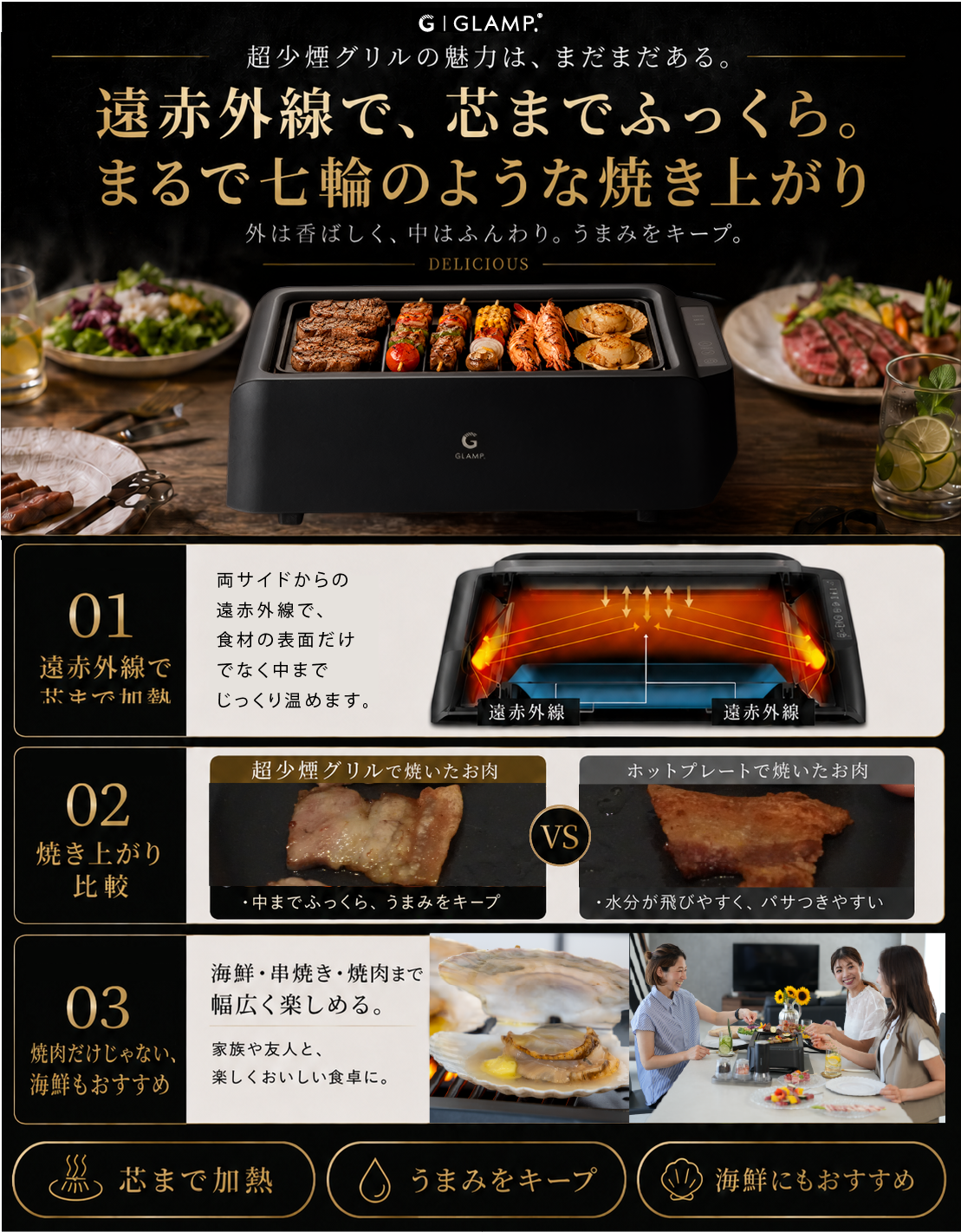 GLAMP.超少煙グリルDX ブラック ホワイト 公式サイト限定セットもご用意