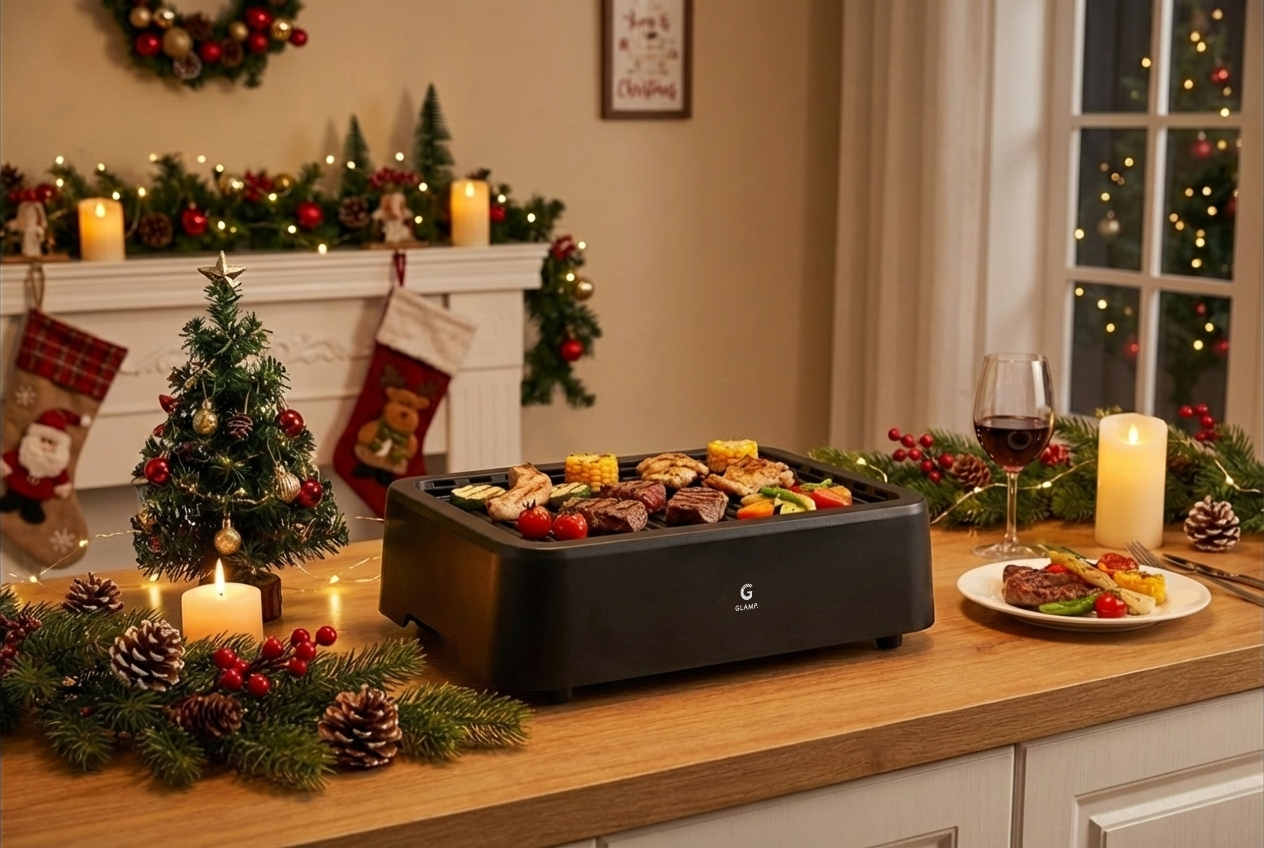 Ultra-low smoke grill, black, white, GLAMP, low smoke, smokeless Ultra-low smoke grill, black, white, GLAMP, low smoke, smokeless