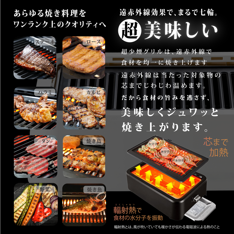 Ultra-low smoke grill, black, white, GLAMP, low smoke, smokeless Ultra-low smoke grill, black, white, GLAMP, low smoke, smokeless
