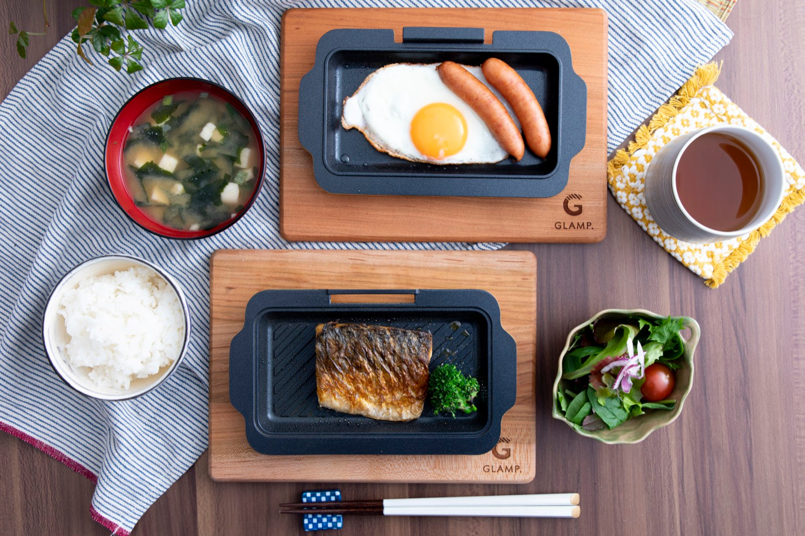 2枚のプレートで同時に作った朝食